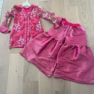 Pink Floral Embroidered Kurta & Gharara Matching Set